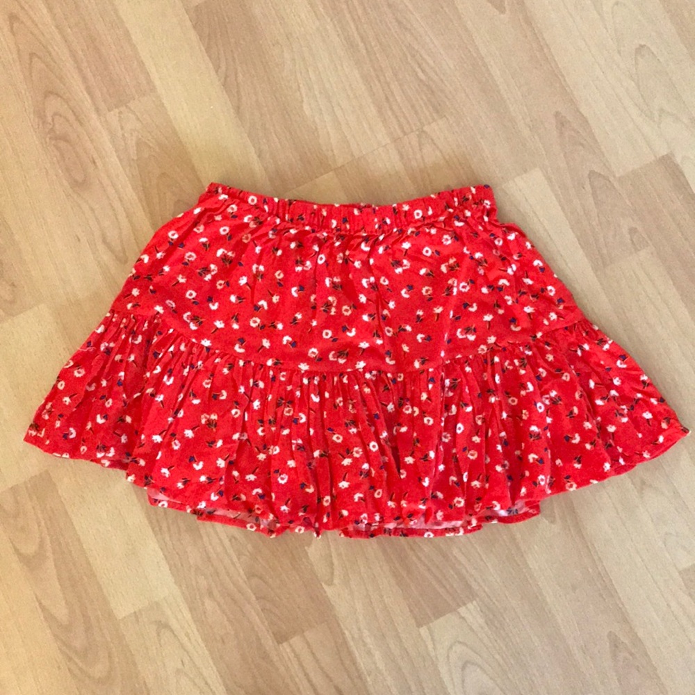 Red floral skirt